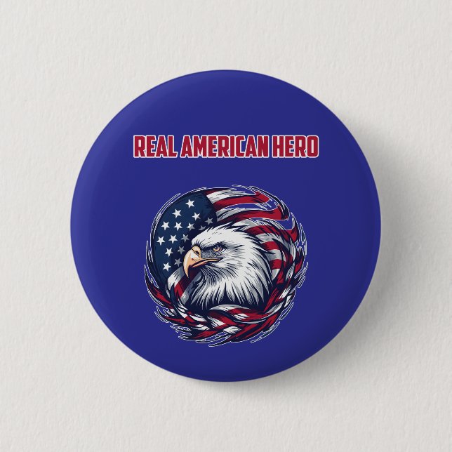 Verklig Amerikansk Hjälte Patriot Mod Design Knapp (Framsida)