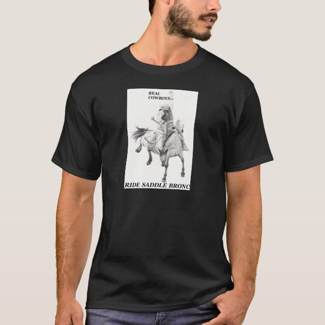 Verklig Bronc för Cowboysrittsadel Tee Shirt (Framsida)