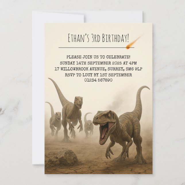 Verklig Förpackning av Velociraptor med Meteor Föd Inbjudningar (Framsida)