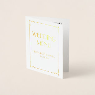 Verklig guldfärgsbild Deco Bröllop Menu Folierat Kort