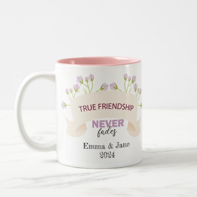 Verklig vänskap tonas aldrig Vänskapen dag Två-Tonad Mugg (Vänster)