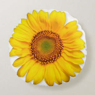 Verkliga blommor gul solros- och orangevallmo rund kudde