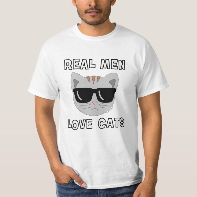 VERKLIGA MÄN ÄLSKAR KATTER Killar Katt T-Shirt (Framsida)