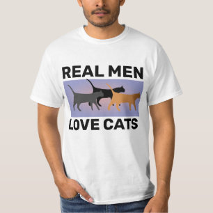 VERKLIGA MÄN ÄLSKAR KATTER, MÄNS KATT-T-SHIRTS T SHIRT