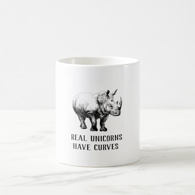 Verkliga unicorns har rolig noshörning för kurvor kaffemugg (Center)