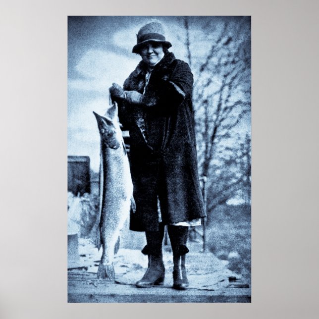 Verkligen Big Fish Vintage Flapper Fishing Trout Poster (Framsidan)