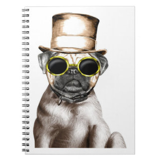 Verkligen Cute Steam Pug with Glass Anteckningsbok
