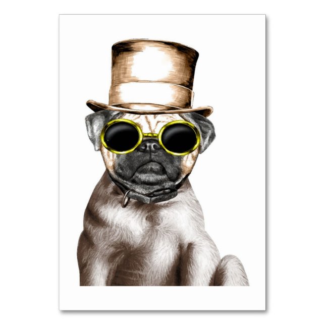 Verkligen Cute Steam Pug with Glass Bordsnummer (Framsidan)