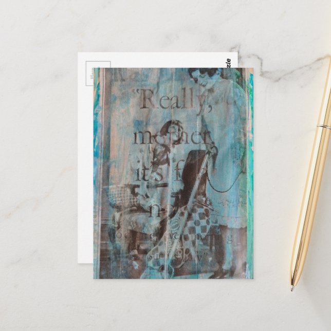 Verkligen mamma en dammsugande collage vykort (Fram/Back In Situ)