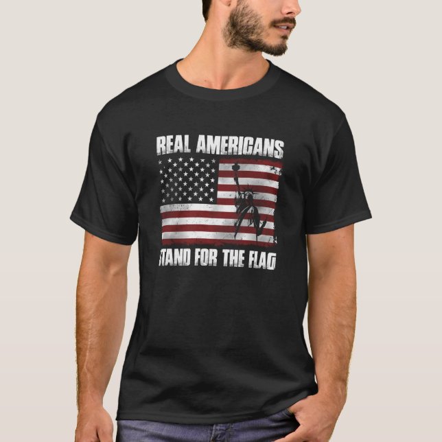 Verkligt amerikanstativ för den flaggaUSA T-tröja T Shirt (Framsida)