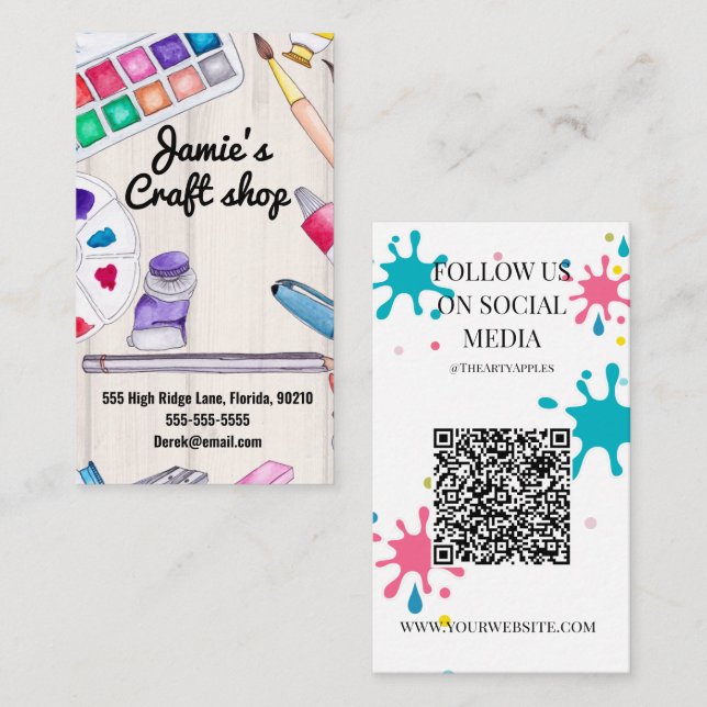 verkstad för målning av konstverksverkare, barn visitkort (Fram/baksida)