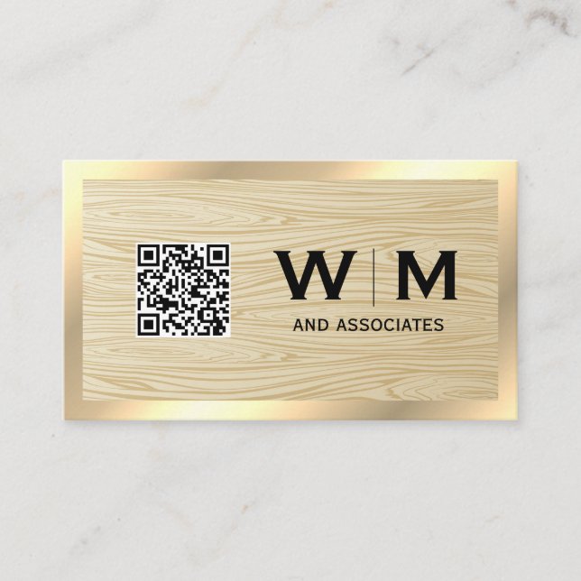 Verkställande Guld | Trä Grain | QR-kod Visitkort (Framsida)