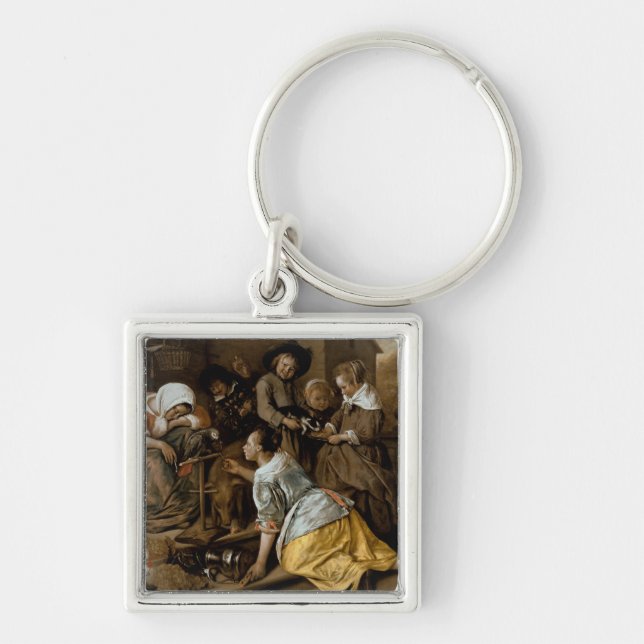 Verkställer av Intemperance, c.1663-65 Fyrkantig Silverfärgad Nyckelring (Framsidan)