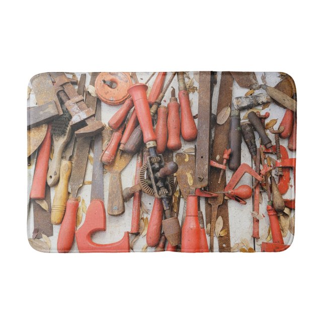 Verktyg Antique Rustic Red Man Verktyg Badrumsmatta (Framsidan)