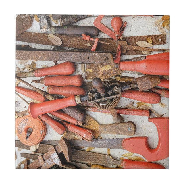 Verktyg Antique Rustic Red Man Verktyg Kakelplatta (Framsidan)