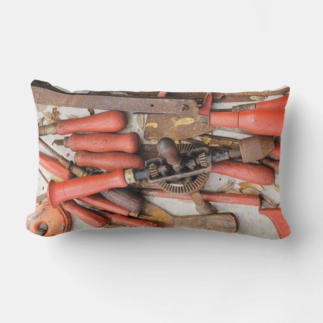 Verktyg Antique Rustic Red Man Verktyg Lumbarkudde (Framsida)