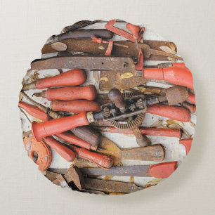 Verktyg Antique Rustic Red Man Verktyg Rund Kudde