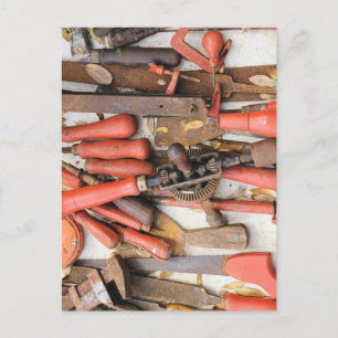 Verktyg Antique Rustic Red Man Verktyg Vykort
