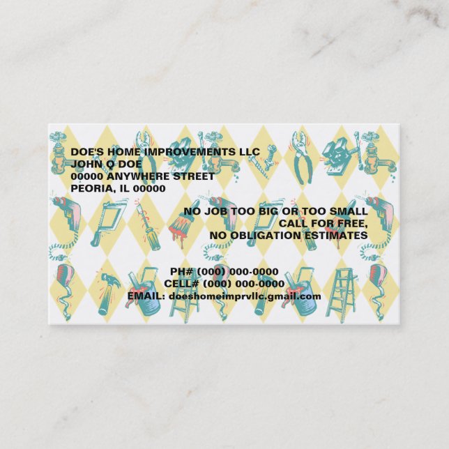 VERKTYG AV HANDELHEMFÖRBÄTTRINGVISITKORTARNA VISITKORT (Framsida)