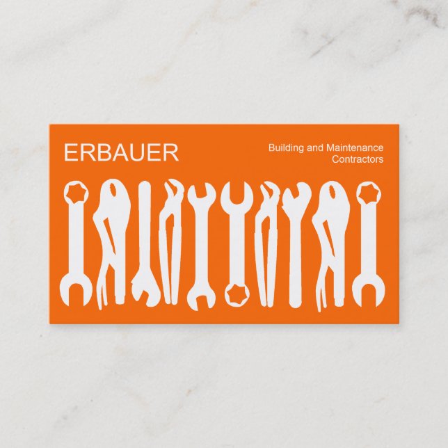 Verktyg av handeln - vit på orangen visitkort (Framsida)