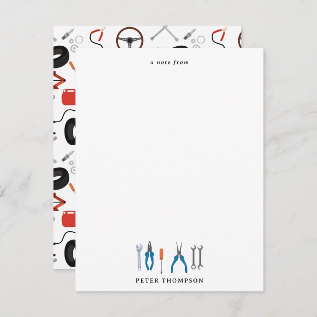 Verktyg för bilmekanik anteckningskort (Fram/baksida)