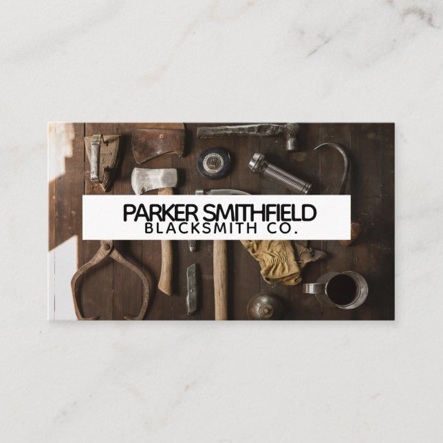 Verktyg för byggnad Flatlay för lantlig hovslagare Visitkort (Framsida)