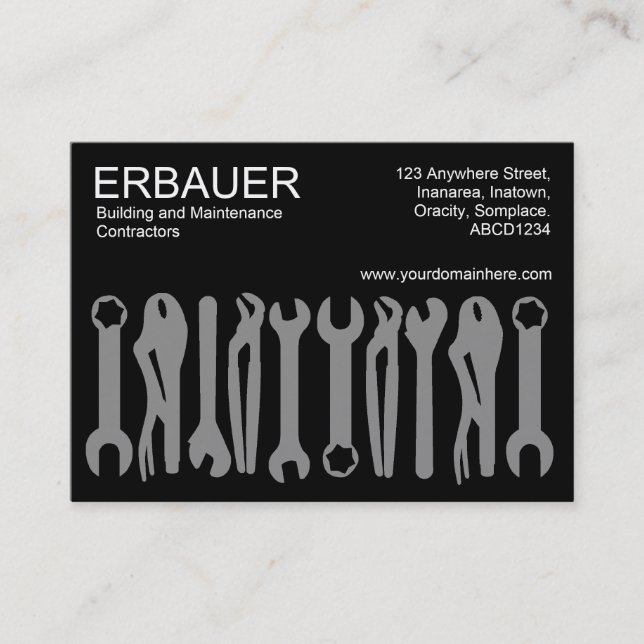 Verktyg för handel (Knubbig) - Grått på svart Visitkort (Framsida)
