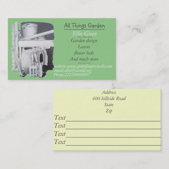 verktyg för trädgårdsmålning visitkort (Fram/baksida)