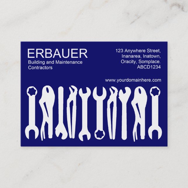 Verktyg i Knubbiget - Mörk blått vitbok Visitkort (Framsida)