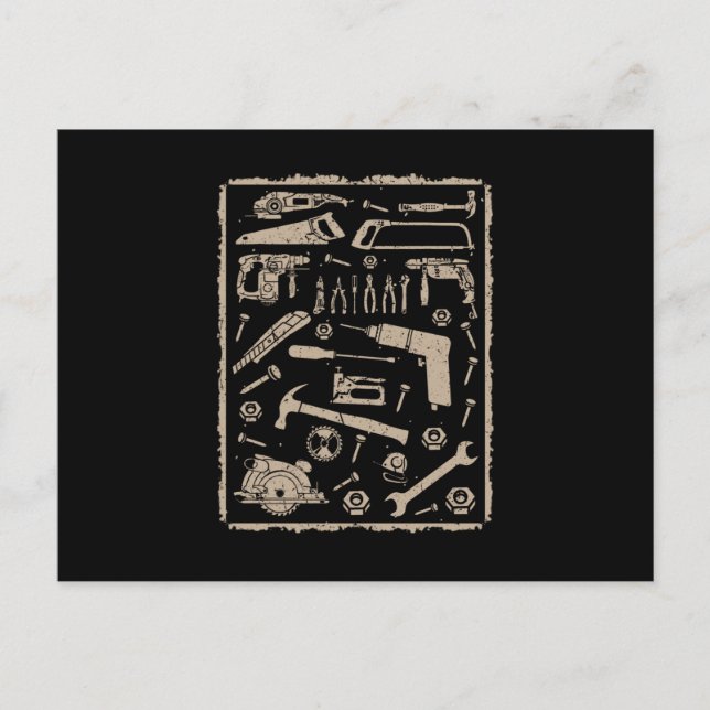 Verktyg med ram vintage vykort (Framsida)