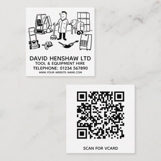 Verktyg och utrustning fyrkantigt visitkort (Fram/baksida)