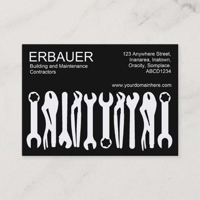 Verktyg of the Trade (Knubbig) - White on Black Visitkort (Framsida)