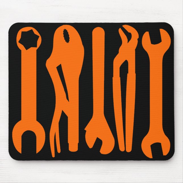 Verktyg - Orange på svart Musmatta (Framsidan)