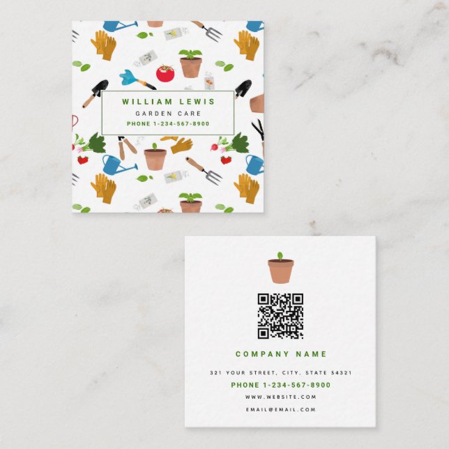  Verktyg Plants Gardener Nursery Fyrkantigt Visitkort (Fram/baksida)