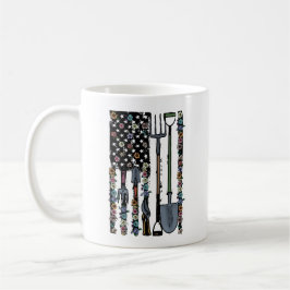 Verktyg Shovel Rake American Flagga Gardener Kaffemugg