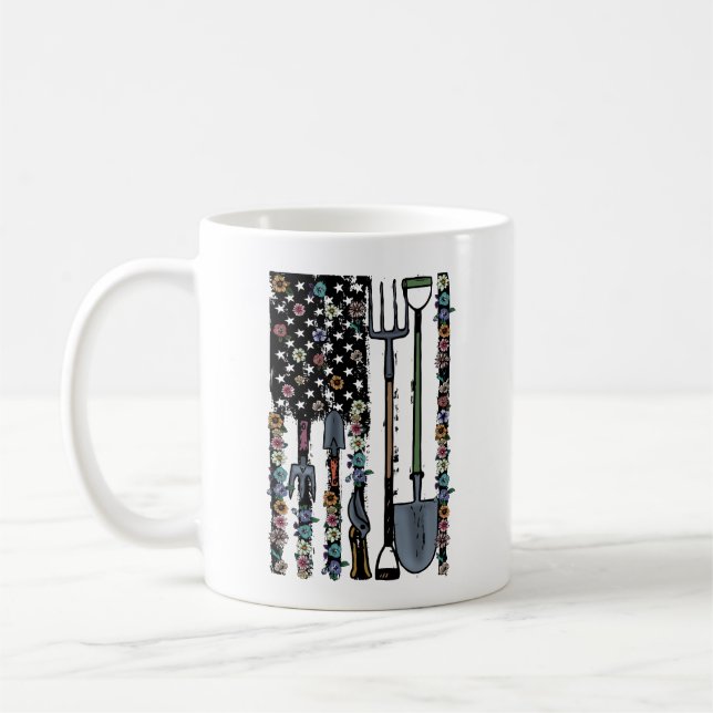 Verktyg Shovel Rake American Flagga  Gardener Kaffemugg (Vänster)