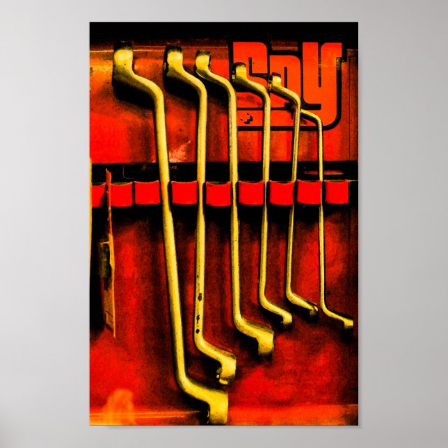 Verktyg Skiftnycklar Garage Cyklar Bilar Reparatio Poster (Framsidan)