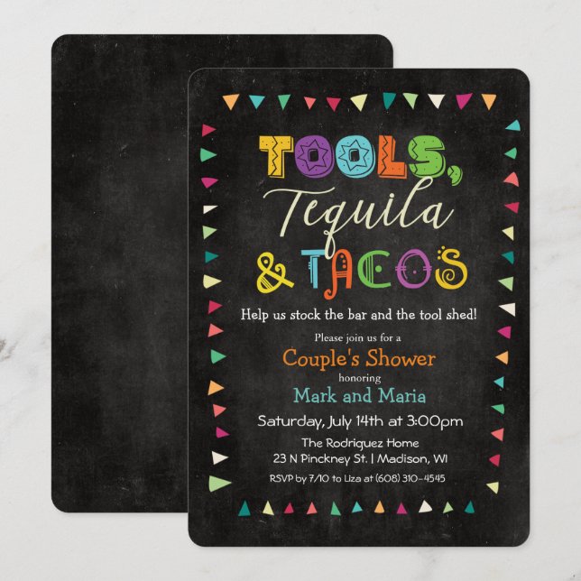 Verktyg Taco & Tequila Bröllopsdusch Inbjudan (Fram/baksida)