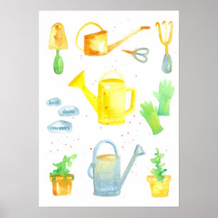 Verktyg växter som vattnar burk Poster