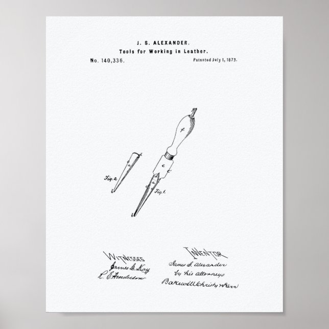Verktyg Working Leather 1873 Patent Art White Papp Poster (Framsidan)