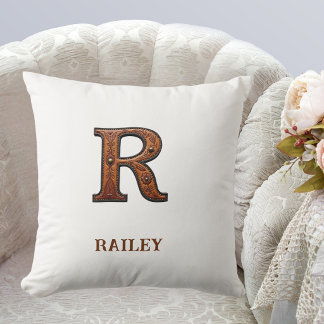 Verktygat västerländskt läder initial monogram R Kudde