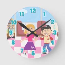 Verktyget Retro Kids Vintage Tecknad Art Middagsbj Rund Klocka