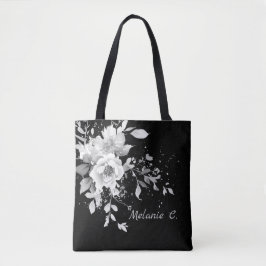 Verktygslös Elegance Black & White Blommigt Tote Tygkasse