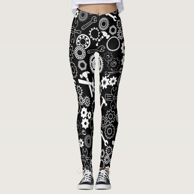 Verktygsmönster 01.b Svart BG Leggings (Framsida)