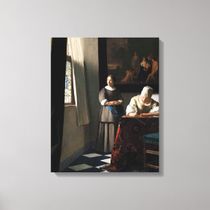 Vermeer - Dam skriver ett Brev med sitt Maid Canvastryck