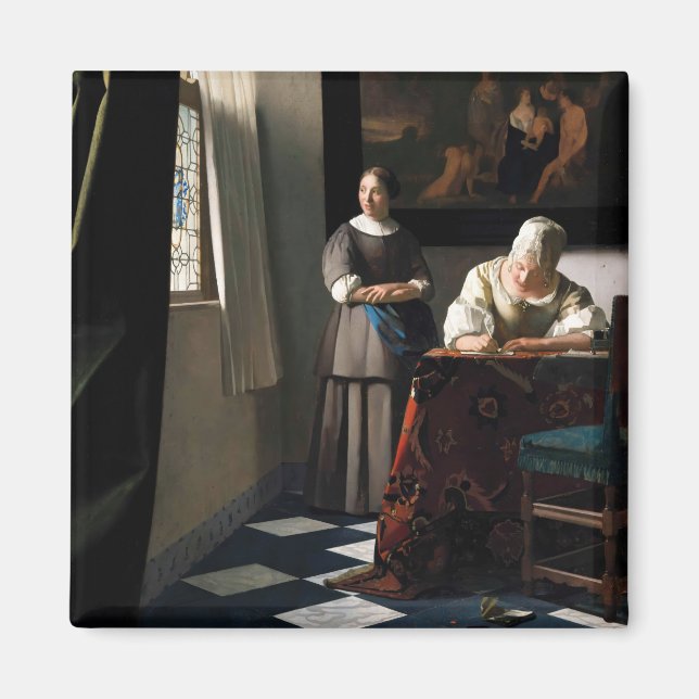 Vermeer - Dam skriver ett Brev med sitt Maid Magnet (Framsidan)