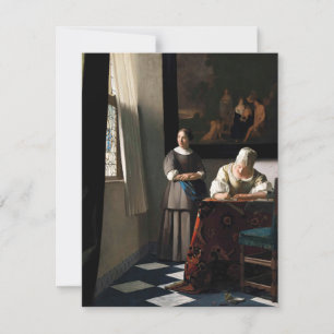 Vermeer - Dam skriver ett Brev med sitt Maid Tack Kort