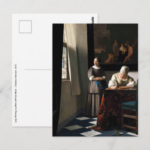 Vermeer - Dam skriver ett Brev med sitt Maid Vykort
