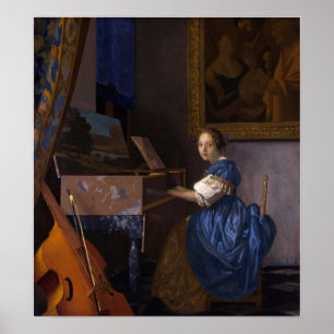 Vermeer - Dam som sitter vid en virginal 1675 Poster