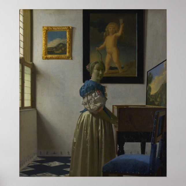 Vermeer - Dam som står vid en virginal 1674 Poster (Framsidan)